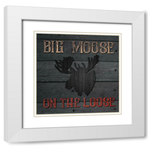 Hunting Bear+Moose 02 White Modern Wood Framed Art Print with Double Matting by Hogan, Melody