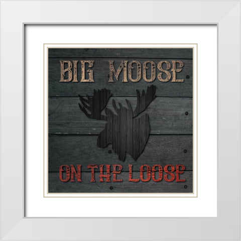 Hunting Bear+Moose 02 White Modern Wood Framed Art Print with Double Matting by Hogan, Melody