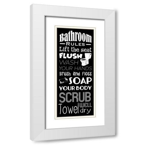 Bath Rules BW White Modern Wood Framed Art Print with Double Matting by Prime, Marcus