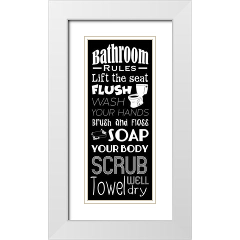 Bath Rules BW White Modern Wood Framed Art Print with Double Matting by Prime, Marcus