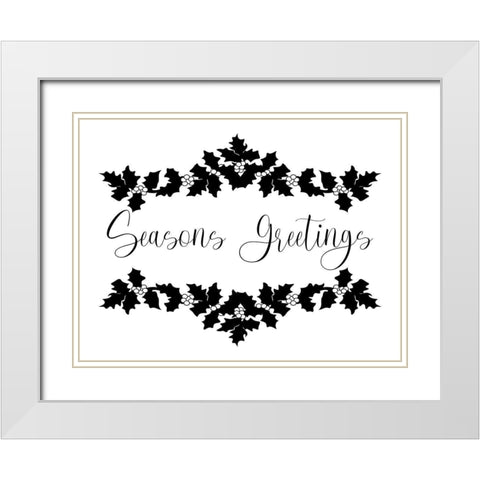 Seasons Greetings Holly White Modern Wood Framed Art Print with Double Matting by Prime, Marcus