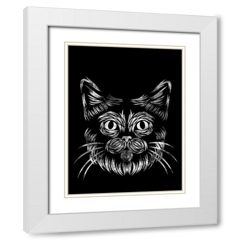 Cat In The Night White Modern Wood Framed Art Print with Double Matting by Prime, Marcus