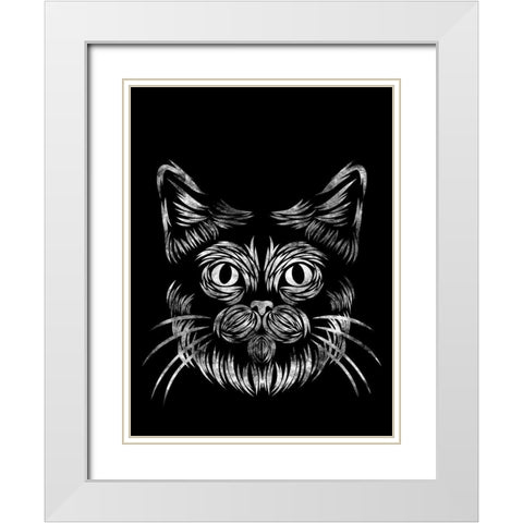 Cat In The Night White Modern Wood Framed Art Print with Double Matting by Prime, Marcus