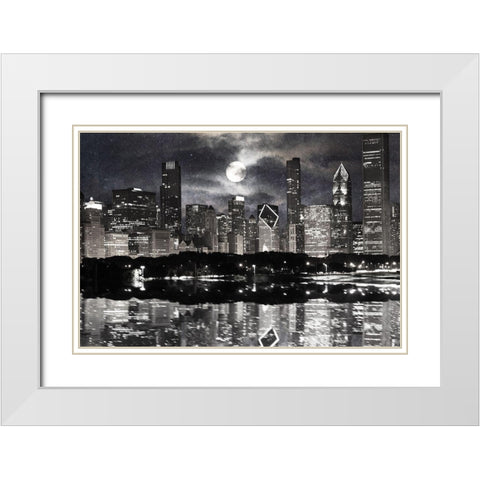 Full Moon Chicago 2 White Modern Wood Framed Art Print with Double Matting by Prime, Marcus