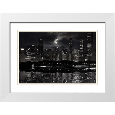 Full Moon Chicago White Modern Wood Framed Art Print with Double Matting by Prime, Marcus