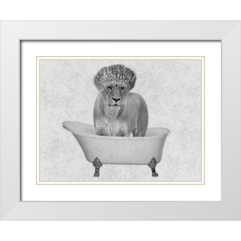 Bathing Lioness 2 White Modern Wood Framed Art Print with Double Matting by Prime, Marcus