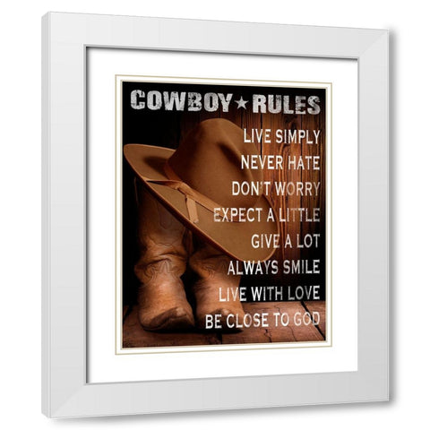 Cowboy Rules White Modern Wood Framed Art Print with Double Matting by Prime, Marcus