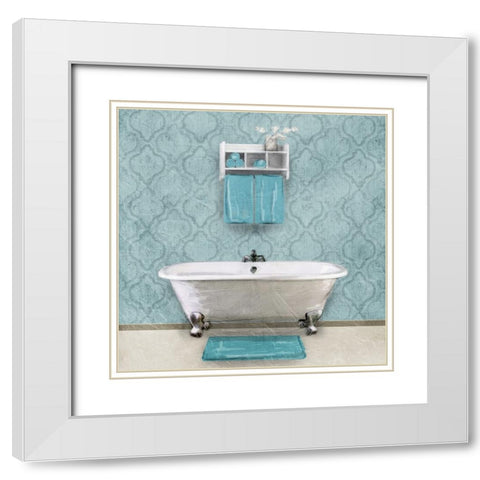 Teal Bath Vibes 1 White Modern Wood Framed Art Print with Double Matting by Prime, Marcus