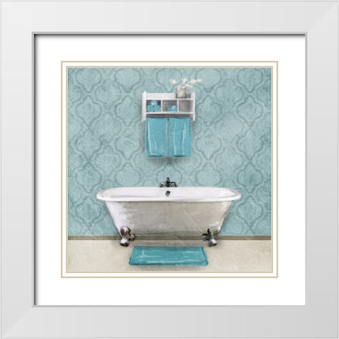 Teal Bath Vibes 1 White Modern Wood Framed Art Print with Double Matting by Prime, Marcus