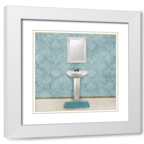 Teal Bath Vibes 3 White Modern Wood Framed Art Print with Double Matting by Prime, Marcus