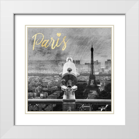 Paris Love 2 White Modern Wood Framed Art Print with Double Matting by Prime, Marcus