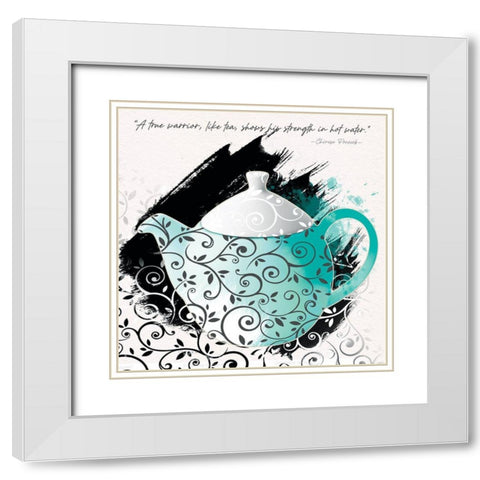 Teal Tea 1 White Modern Wood Framed Art Print with Double Matting by Miller, Savannah