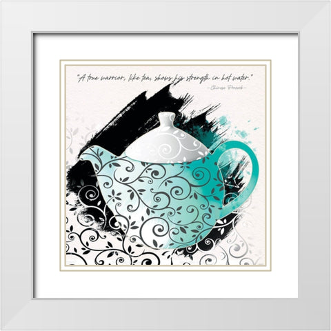Teal Tea 1 White Modern Wood Framed Art Print with Double Matting by Miller, Savannah