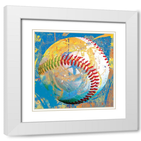 BaseBall White Modern Wood Framed Art Print with Double Matting by Miller, Savannah