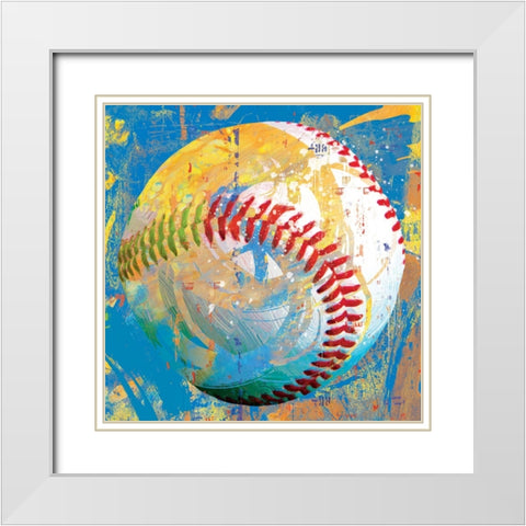 BaseBall White Modern Wood Framed Art Print with Double Matting by Miller, Savannah