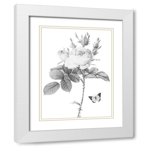 Greyscale Floral White Modern Wood Framed Art Print with Double Matting by Villa, Mlli