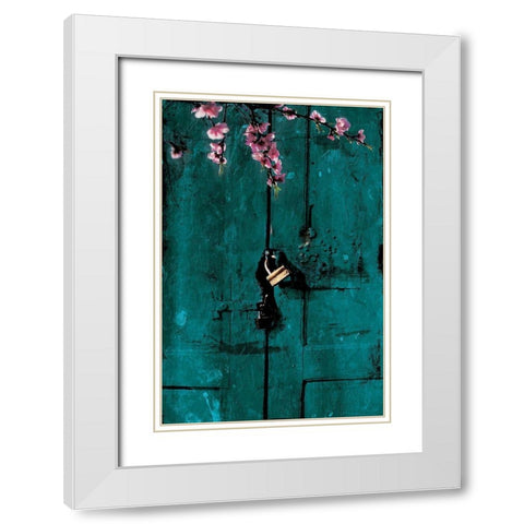 Door And Flowers White Modern Wood Framed Art Print with Double Matting by Villa, Mlli