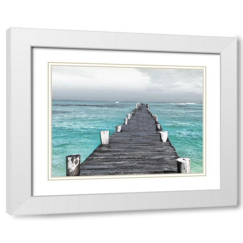 Centered Dock At Sea Recolor White Modern Wood Framed Art Print with Double Matting by Villa, Mlli