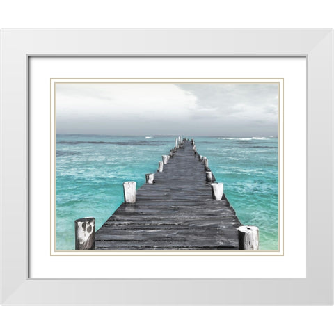 Centered Dock At Sea Recolor White Modern Wood Framed Art Print with Double Matting by Villa, Mlli