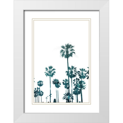 Palms in Teals White Modern Wood Framed Art Print with Double Matting by Villa, Mlli