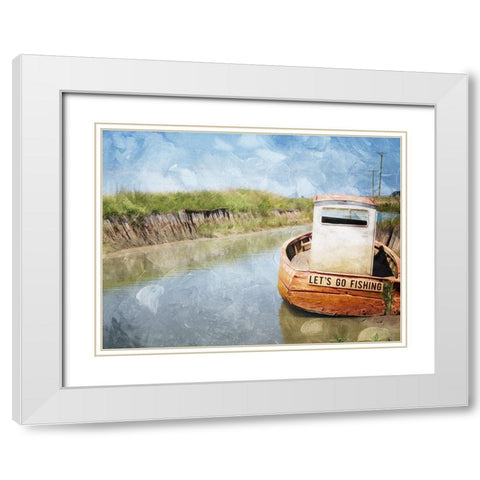 Lets Go Fishing White Modern Wood Framed Art Print with Double Matting by Villa, Mlli