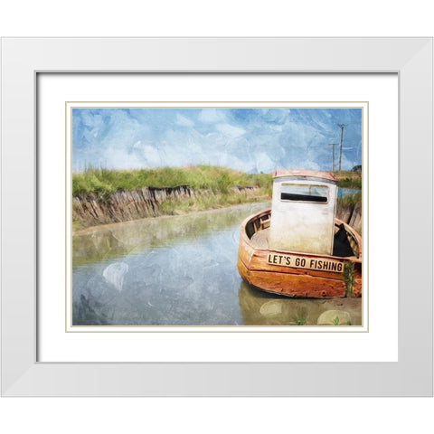 Lets Go Fishing White Modern Wood Framed Art Print with Double Matting by Villa, Mlli