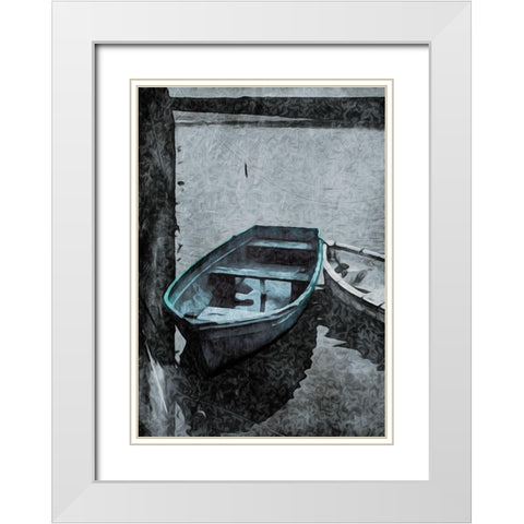 Boat In The Blue White Modern Wood Framed Art Print with Double Matting by Villa, Mlli