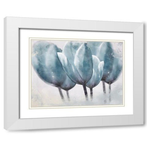 Three Tulip Blue White Modern Wood Framed Art Print with Double Matting by Villa, Milli
