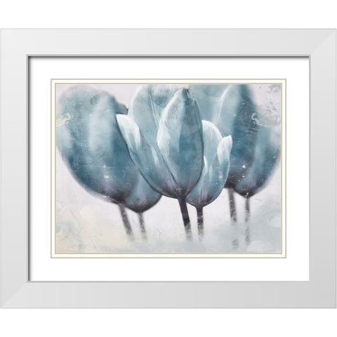 Three Tulip Blue White Modern Wood Framed Art Print with Double Matting by Villa, Milli