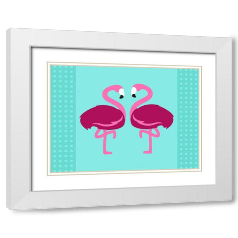 Flamingo  White Modern Wood Framed Art Print with Double Matting by Villa, Mlli