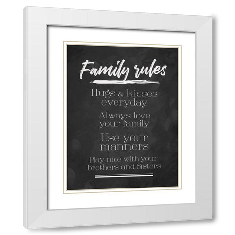Family Rules Chalk Tone White Modern Wood Framed Art Print with Double Matting by Villa, Mlli