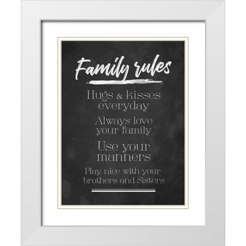 Family Rules Chalk Tone White Modern Wood Framed Art Print with Double Matting by Villa, Mlli