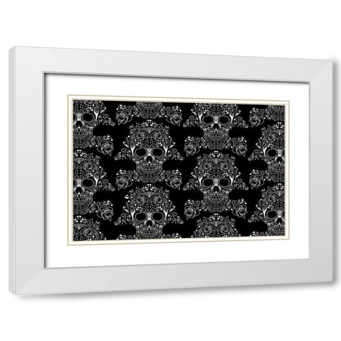 Halloween Skull Pattern White Modern Wood Framed Art Print with Double Matting by Villa, Mlli