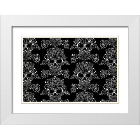 Halloween Skull Pattern White Modern Wood Framed Art Print with Double Matting by Villa, Mlli
