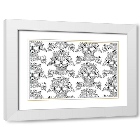 Halloween Skull Pattern Reverse White Modern Wood Framed Art Print with Double Matting by Villa, Mlli