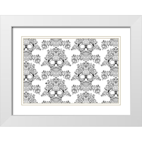 Halloween Skull Pattern Reverse White Modern Wood Framed Art Print with Double Matting by Villa, Mlli