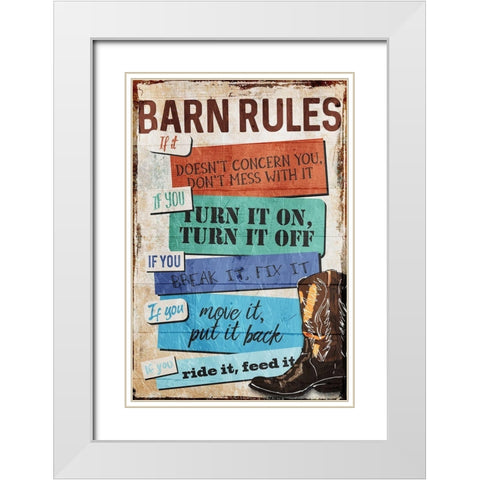 Barn Rules White Modern Wood Framed Art Print with Double Matting by Villa, Milli
