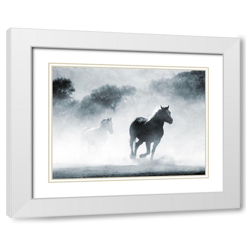 Running Horses 2 White Modern Wood Framed Art Print with Double Matting by Villa, Milli