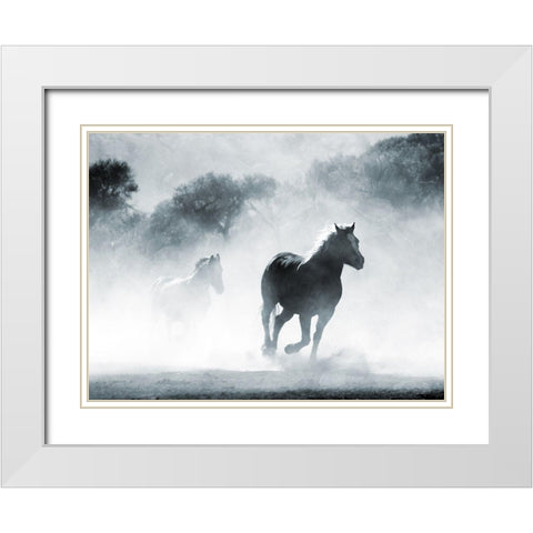 Running Horses 2 White Modern Wood Framed Art Print with Double Matting by Villa, Milli