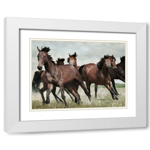 Running Horses 3 White Modern Wood Framed Art Print with Double Matting by Villa, Milli