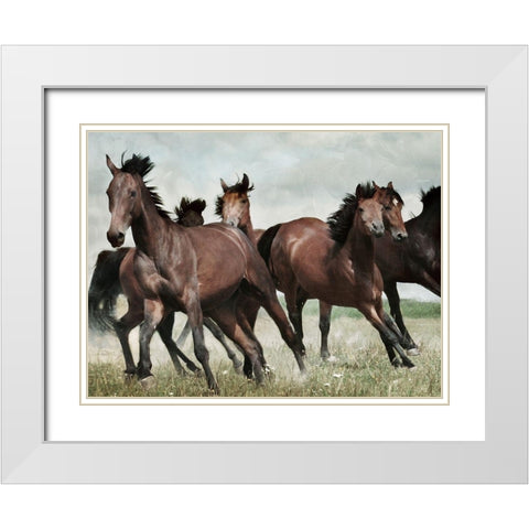 Running Horses 3 White Modern Wood Framed Art Print with Double Matting by Villa, Milli