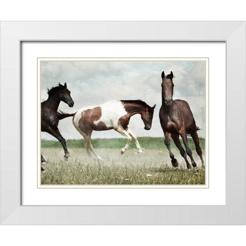 Running Horses 4 White Modern Wood Framed Art Print with Double Matting by Villa, Milli