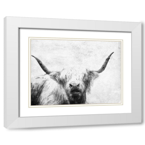 The Bull Look BW White Modern Wood Framed Art Print with Double Matting by Villa, Milli