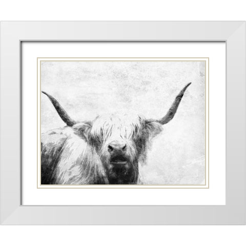 The Bull Look BW White Modern Wood Framed Art Print with Double Matting by Villa, Milli