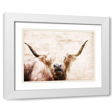The Bull Look White Modern Wood Framed Art Print with Double Matting by Villa, Milli
