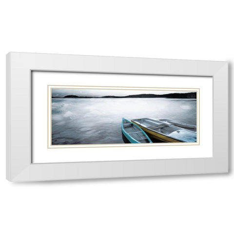 Three Boats White Modern Wood Framed Art Print with Double Matting by Villa, Mlli