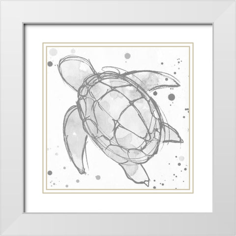 Minimal Sketch Turtle Grey White Modern Wood Framed Art Print with Double Matting by Villa, Mlli