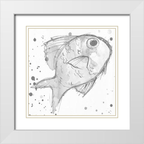 Minimal Sketch Fish Grey White Modern Wood Framed Art Print with Double Matting by Villa, Mlli