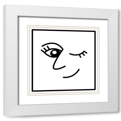 Winky Face White Modern Wood Framed Art Print with Double Matting by Villa, Mlli