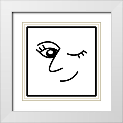Winky Face White Modern Wood Framed Art Print with Double Matting by Villa, Mlli